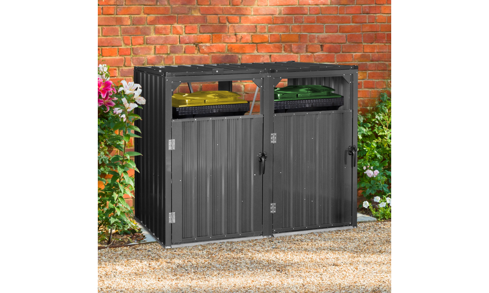 Cache poubelles double en métal gris anthracite