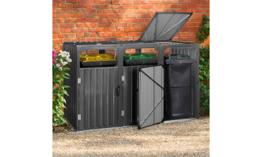 Cache poubelles triple en métal gris anthracite