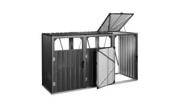 Cache poubelles triple en métal gris anthracite