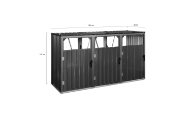 Cache poubelles triple en métal gris anthracite