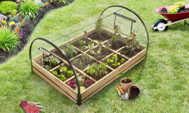 Serres de potager 12 compartiments Aroma en bois avec bâche - Lot de 2