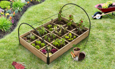 Serres de potager 12 compartiments Aroma en bois avec bâche - Lot de 2