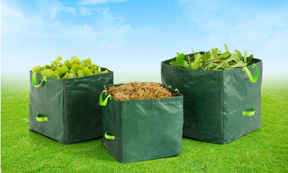4x Sacs de jardin 280L 50kg Sac à déchets avec 3 poignées Arceau en PVC  Feuilles déchets jardin branches 4x Sac à déchets de jardin